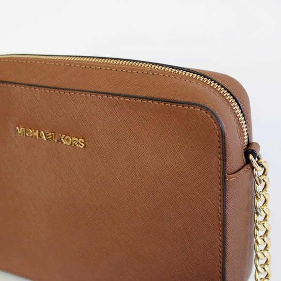 Michael Kors Brown/Tan Jet Set Large Saffiano Leather Crossbody Bag - Picture 10 of 12